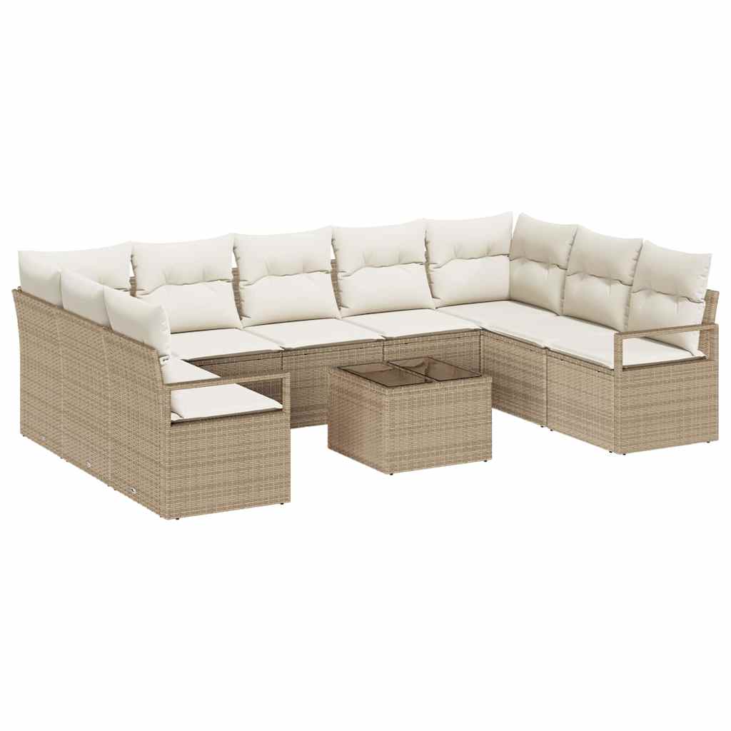 10-Piece Garden Sofa Set with Cushions, Brown Poly Rattan