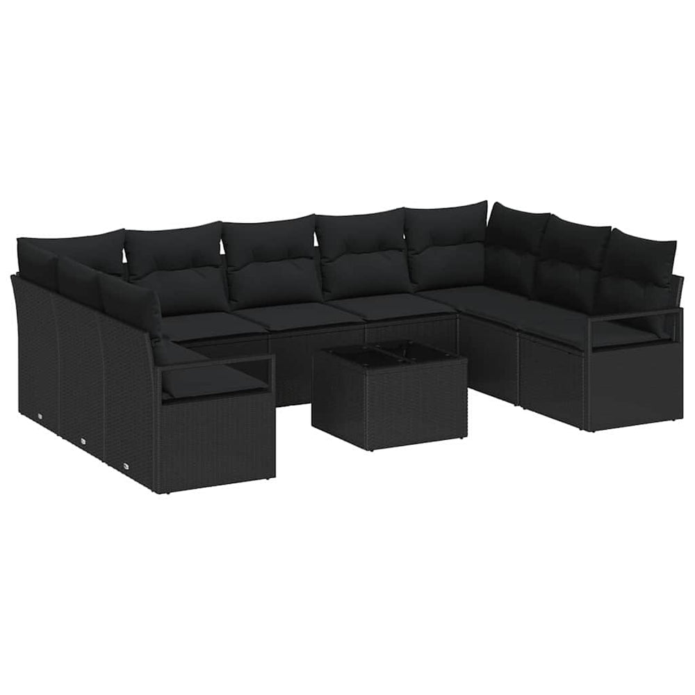 10-Piece Garden Sofa Set with Cushions, Sand, Poly Rattan.