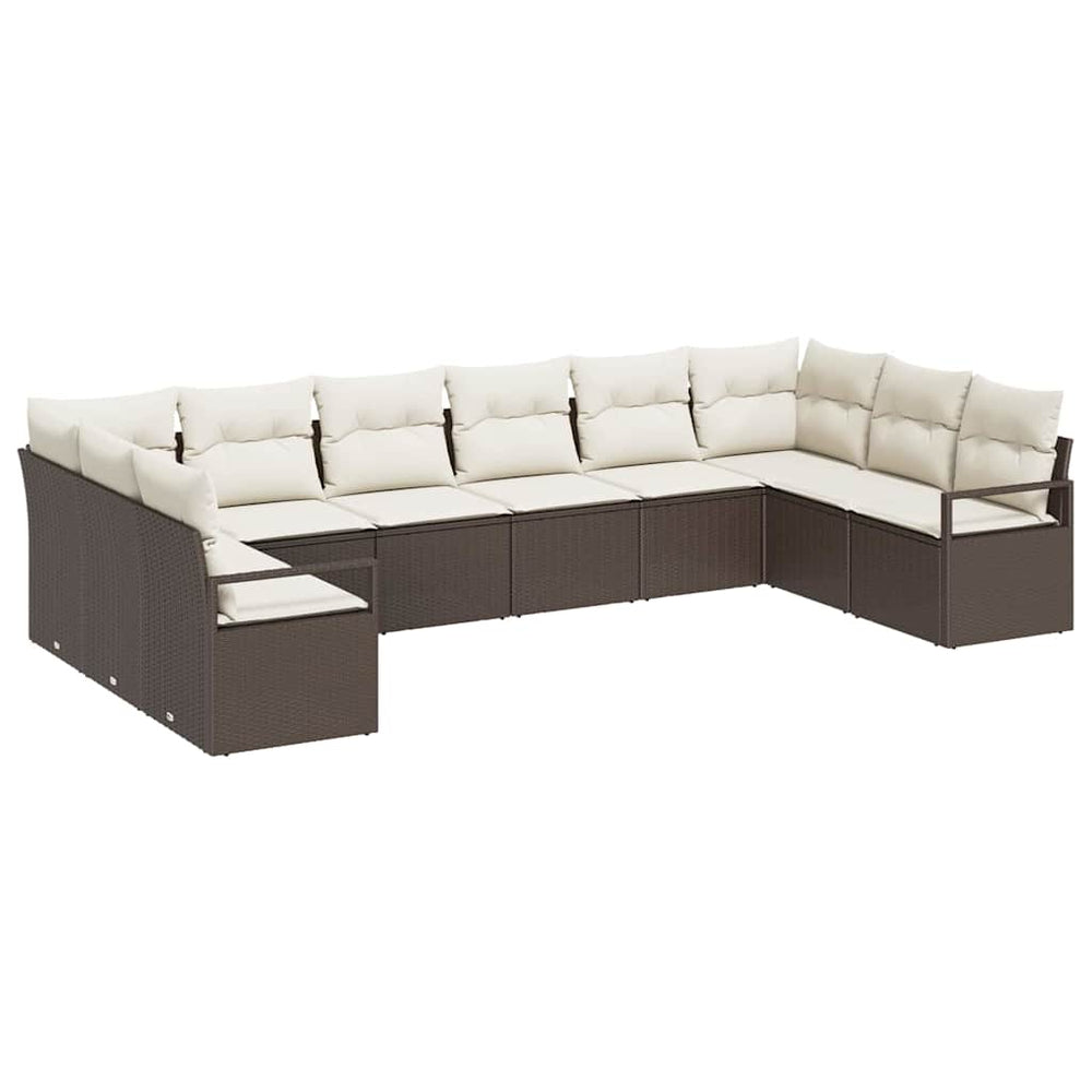 10-piece Garden Sofa Set with Cushions, Brown Poly Rattan