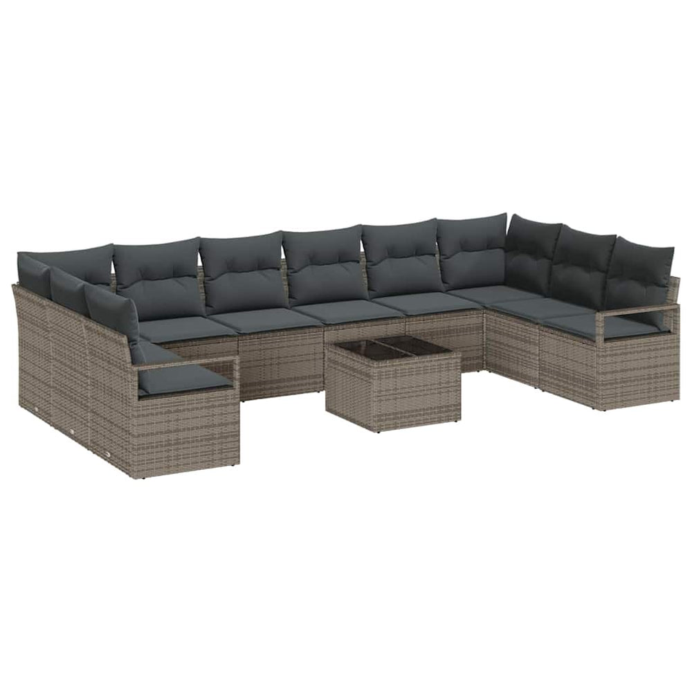 10-piece garden sofa set with cushions, black poly rattan