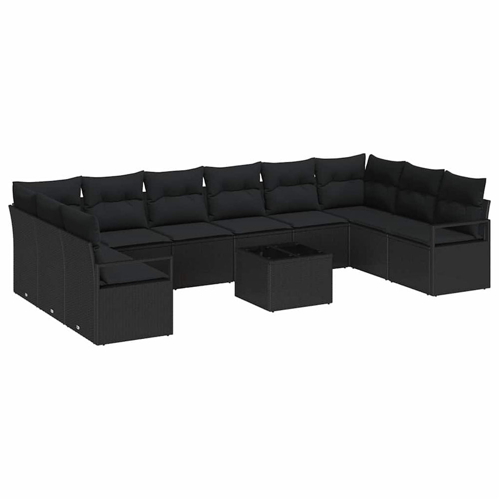 <strong></strong> 11-piece garden sofa set with cushions in light black poly rattan.