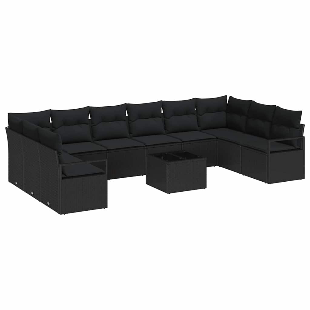 <strong></strong> 11 dalių sodų sofas komplektas su pagalvėlėmis šviesiai juodos spalvos poli ratanas.