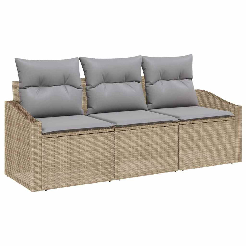 3-piece Garden Dining Set with Cushions, Sand Polyrattan.