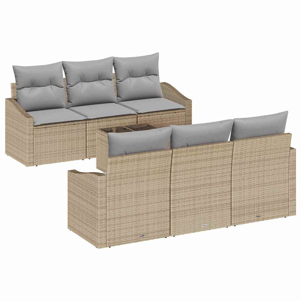 7-Piece Garden Sofa Set with Cushions, Sand, Poly Rattan