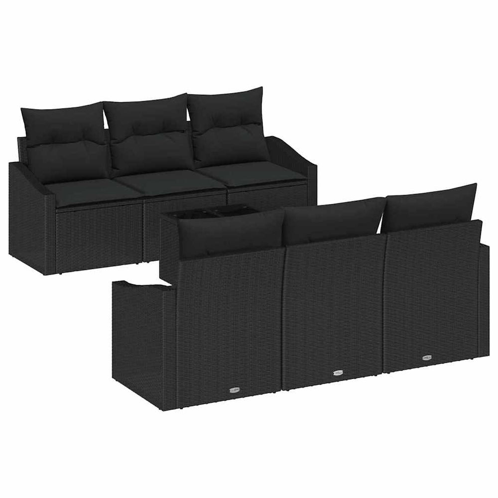 7-piece Garden Sofa Set with Cushions, Black Rattan