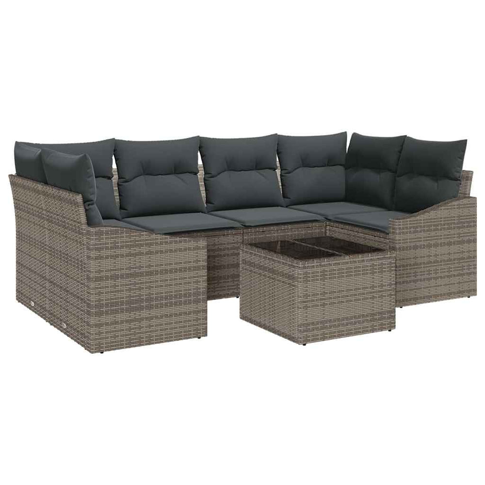 7-Piece Garden Dining Set with Cushions, Grey Poly Rattan