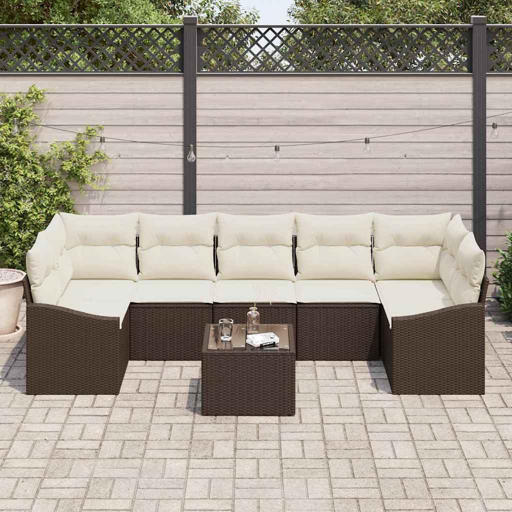 8 dalių sodo sofas komplektas su pagalvėlėm rudom poli ratano.