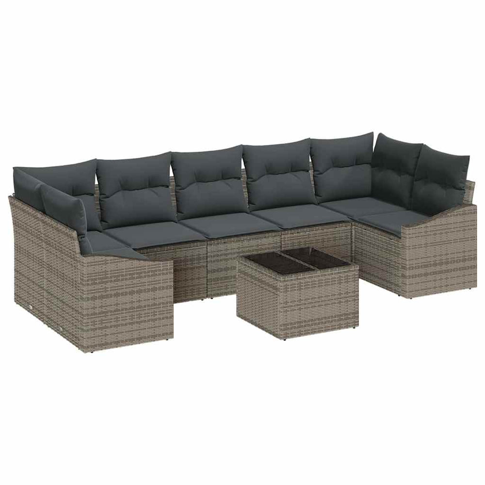 8-piece garden sofa set with cushions, grey, poly rattan