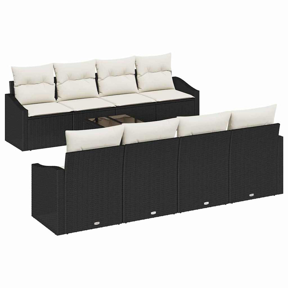7 Piece Garden Sofa Set with Cushions Black Poly Rattan