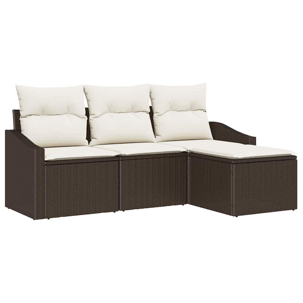4 Pcs Garden Sofa Set With Cushions - Brown Poly Rattan