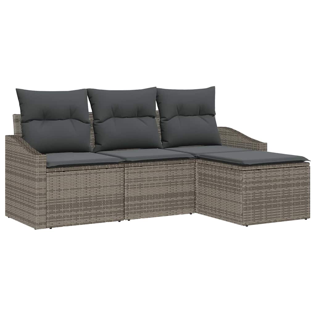 4-Piece Garden Sofa Set with Cushions Grey Poly Rattan