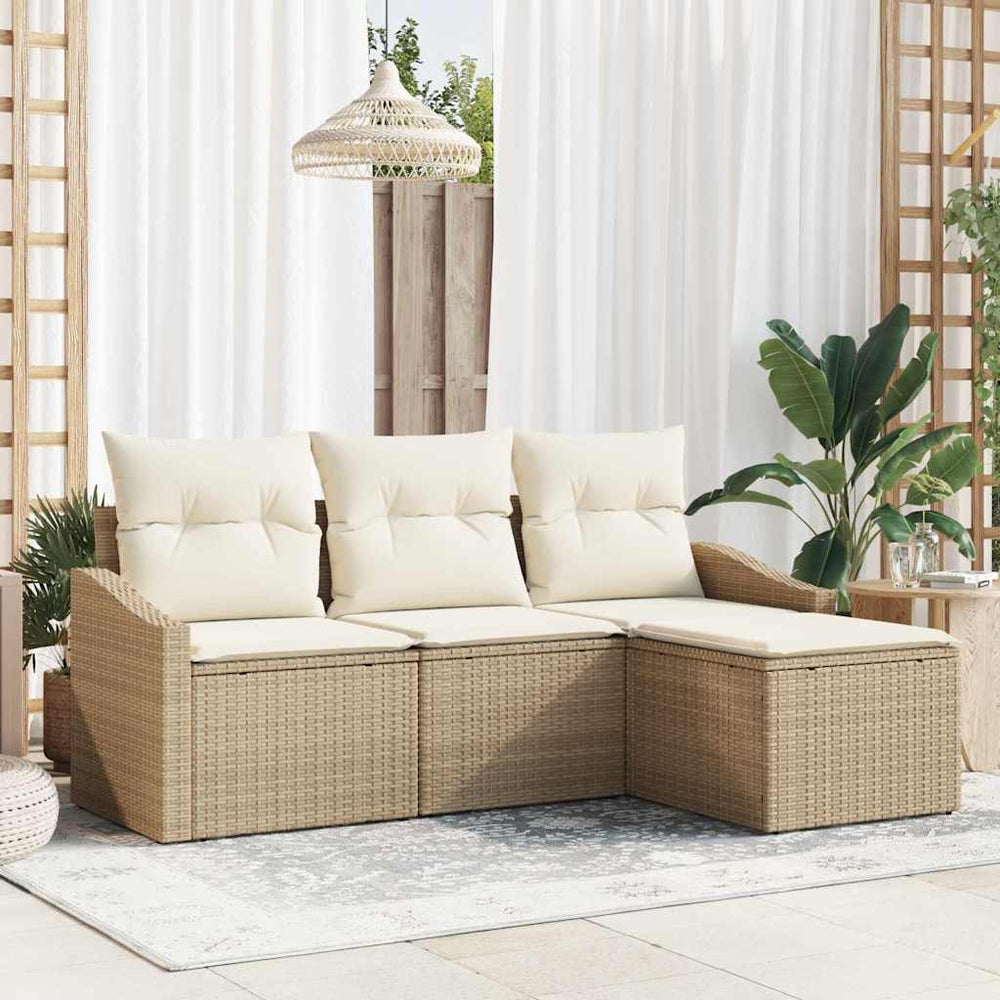 4 Vnt Sodo Sofų Rinkinys Su Pagalvėmis - Smėlio Poly Rattan
