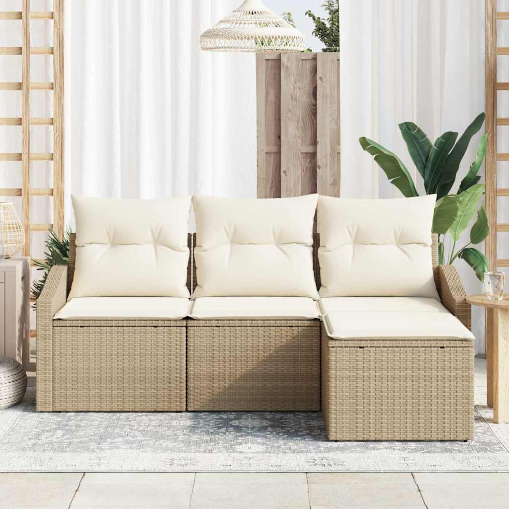 4 Vnt Sodo Sofų Rinkinys Su Pagalvėmis - Smėlio Poly Rattan