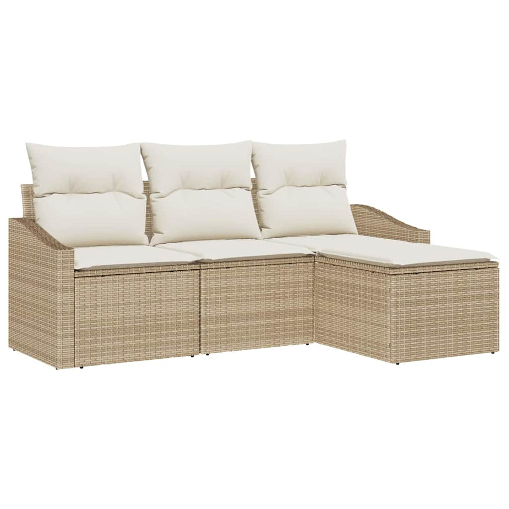 4 Vnt Sodo Sofų Rinkinys Su Pagalvėmis - Smėlio Poly Rattan