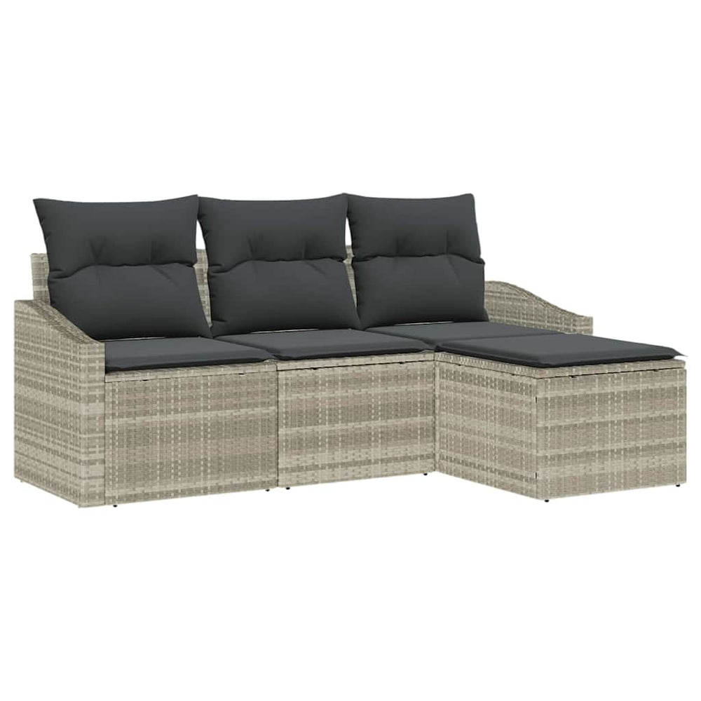 4-Piece Garden Sofa Set with Cushions, Light Grey, Poly Rattan