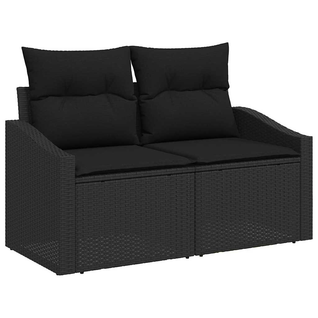 4-piece Garden Sofa Set with Cushions - Black Poly Rattan