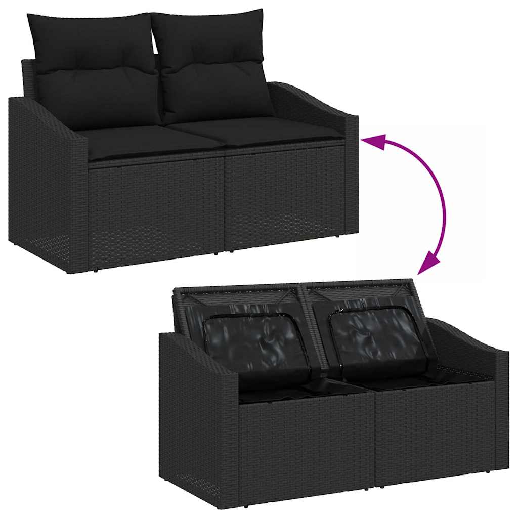 4-piece Garden Sofa Set with Cushions - Black Poly Rattan