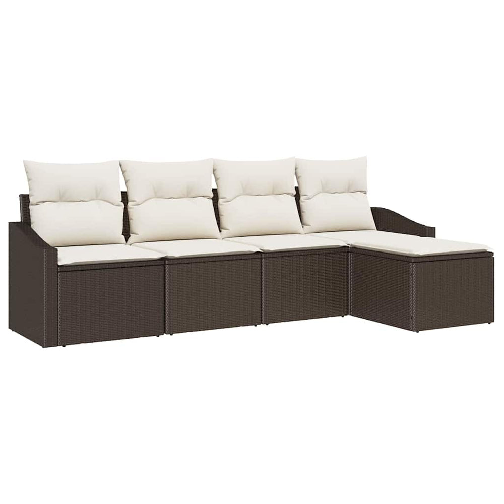5-Piece Garden Dining Set with Cushions, Brown Poly Rattan