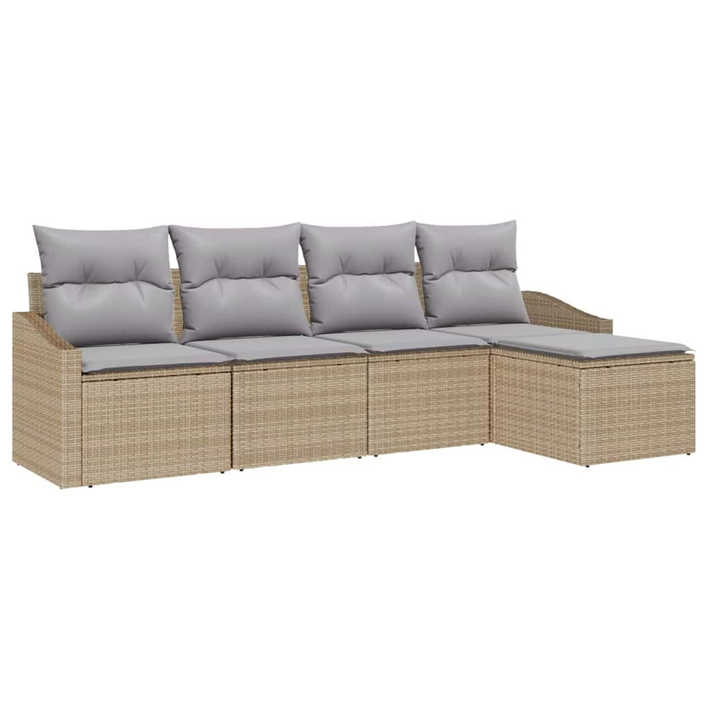 5-Piece Garden Dining Set with Cushions Sand Polyrattan