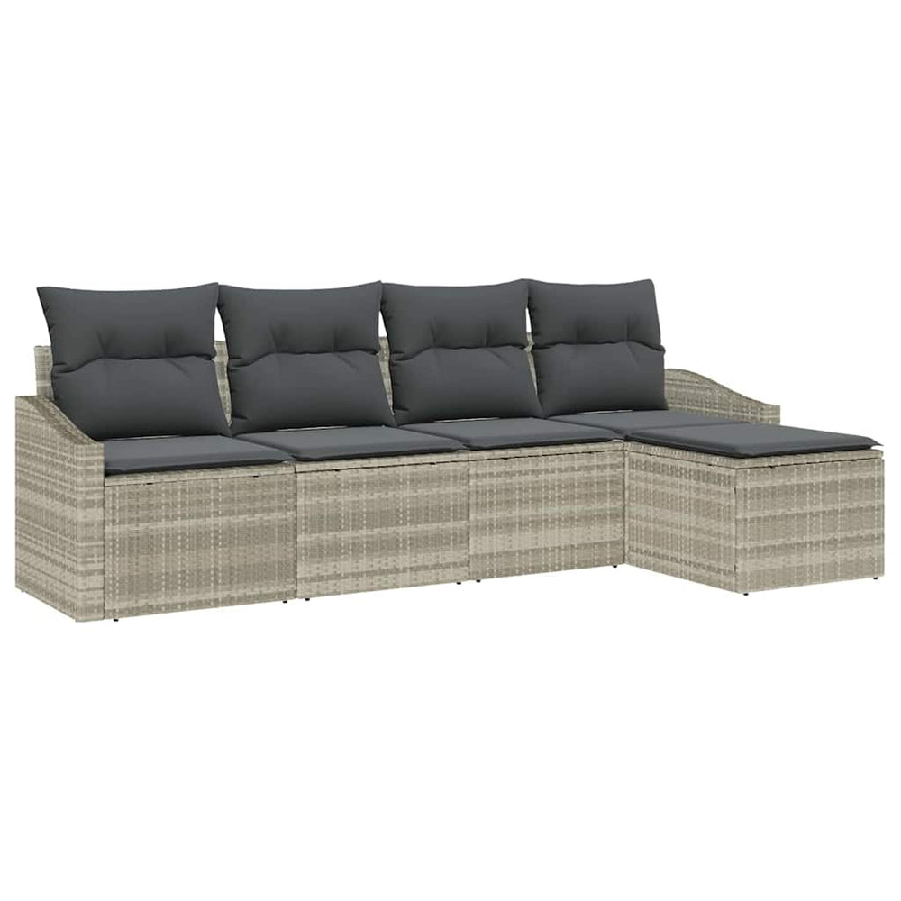 5-Piece Garden Dining Set with Cushions Light Grey Poly Rattan