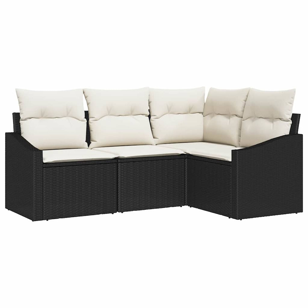 4-piece garden dining set with cushions black poly rattan