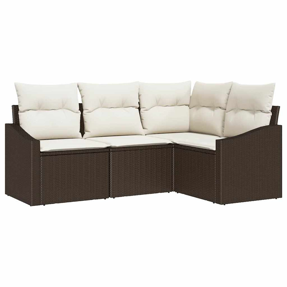 4-piece garden dining set with brown poly rattan cushions