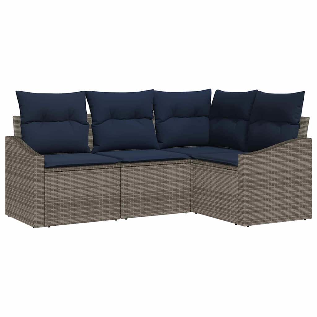 Sodo Sofų Rinkinys 4 pcs Pilka ir tamsiai mėlyna poliratanas