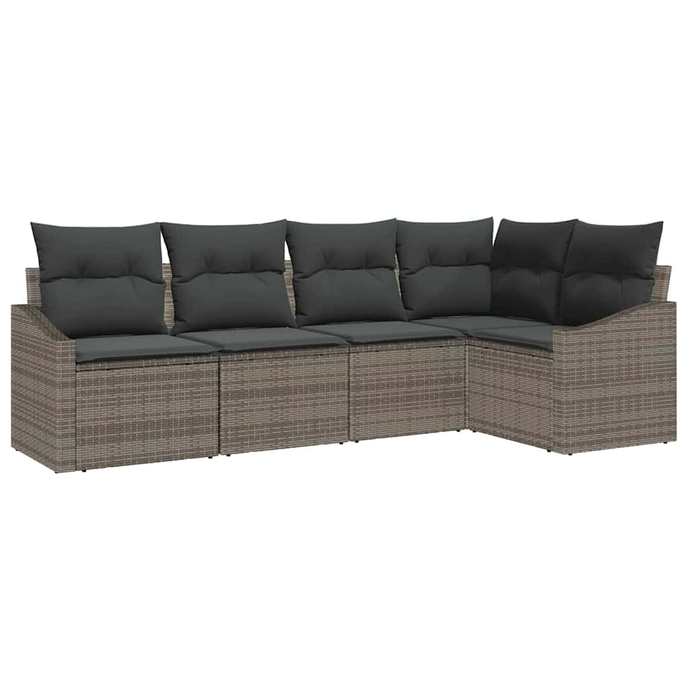 5-Piece Garden Dining Set with Cushions, Grey Poly Rattan