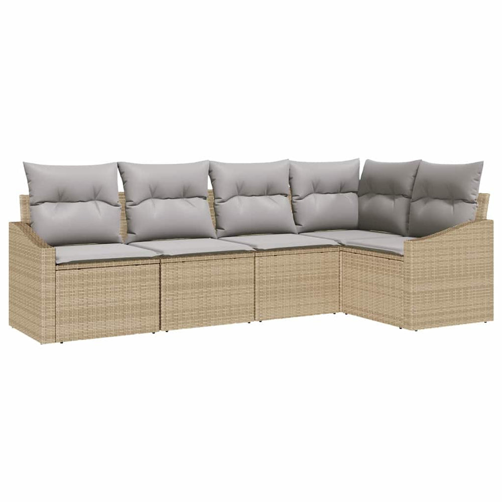 5 Piece Garden Dining Set with Cushions Poly Rattan