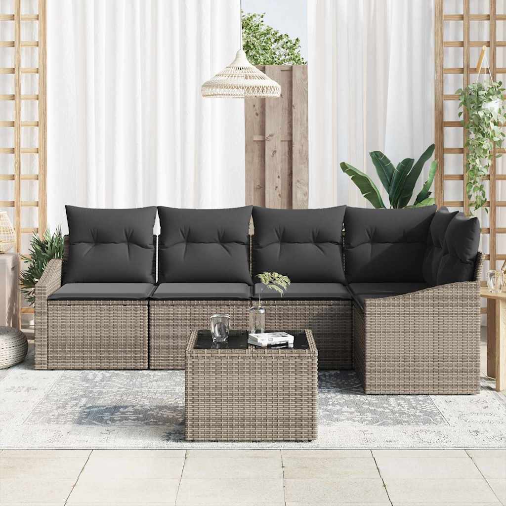 5 dalių sodo valgomojo komplektas su pagalvėlėmis juodo poly rattan