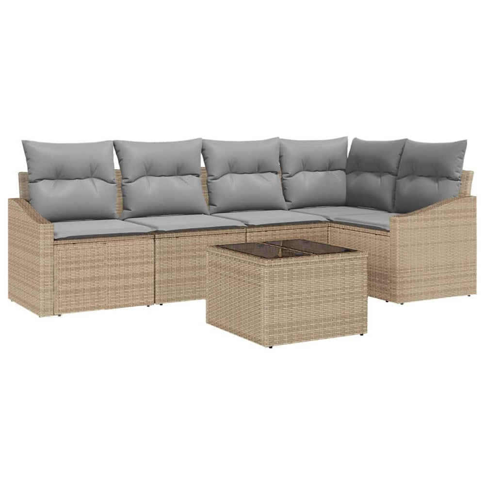 6-Piece Garden Dining Set with Cushions Black Poly Rattan