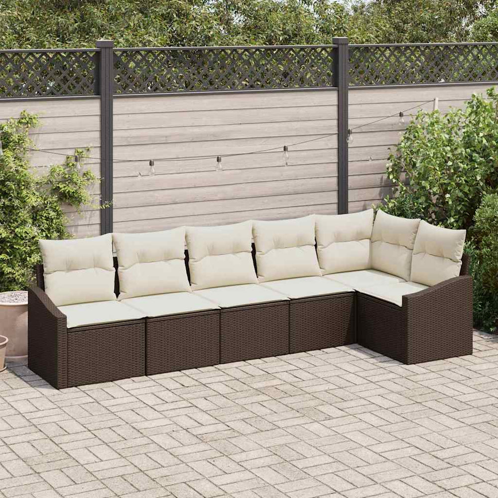 6 dalių sodo valgomojo komplektas su pagalvėlėmis, rudas poly rattan