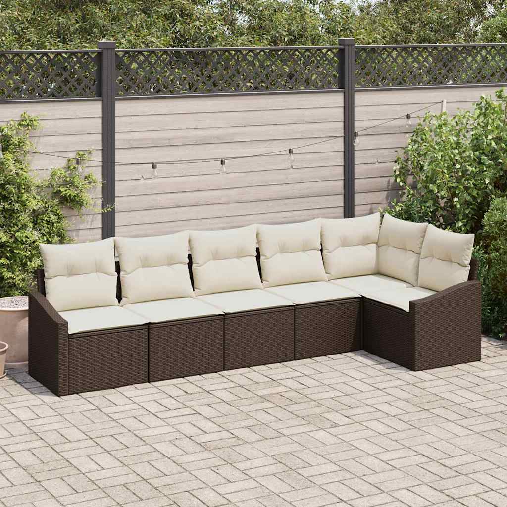 6 dalių sodo valgomojo komplektas su pagalvėlėmis, rudas poly rattan