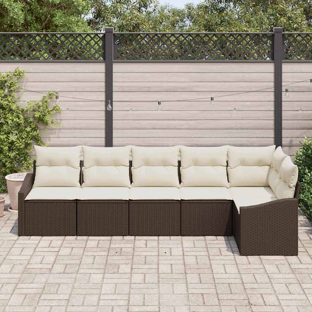 6 dalių sodo valgomojo komplektas su pagalvėlėmis, rudas poly rattan