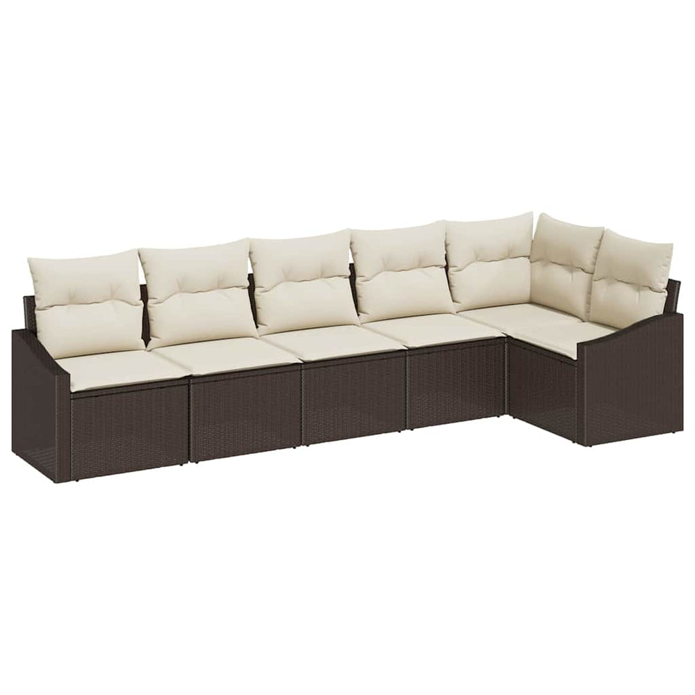 6-Piece Garden Dining Set with Cushions, Brown Poly Rattan