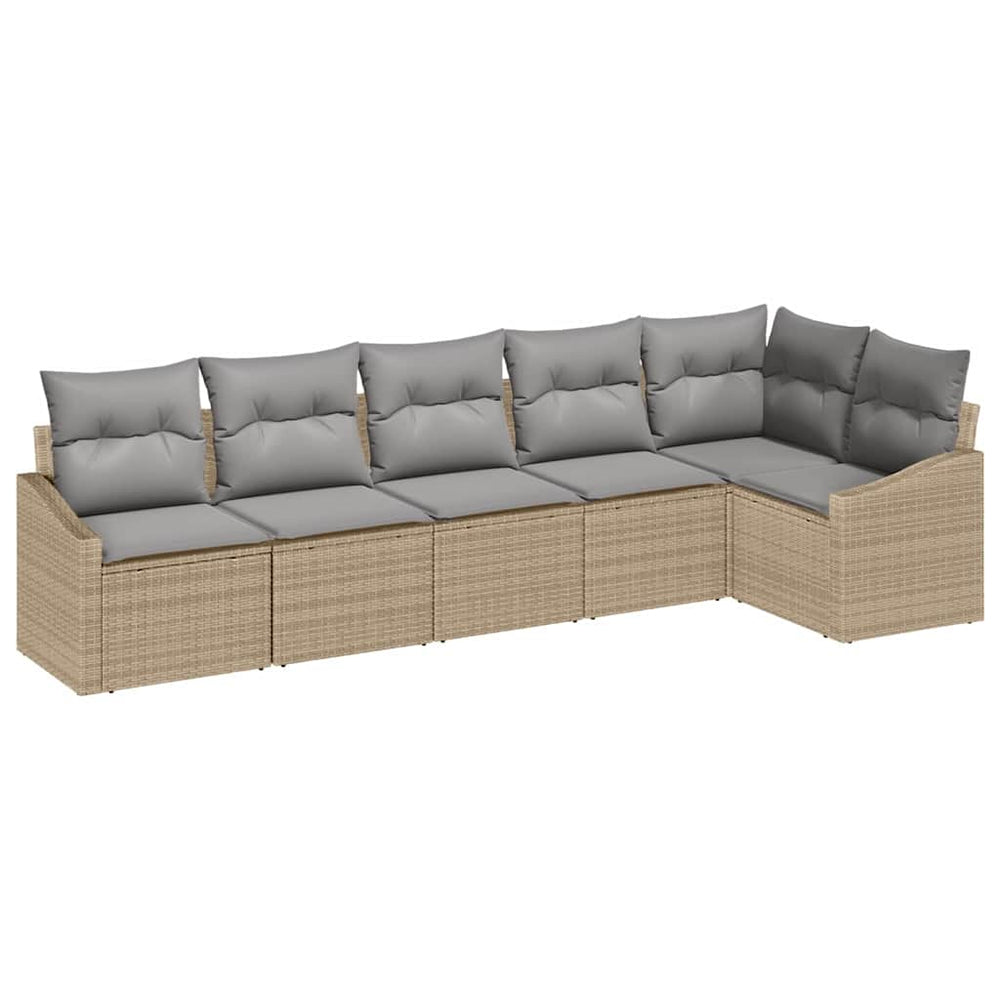 6-piece garden dining set with cushions, beige poly rattan