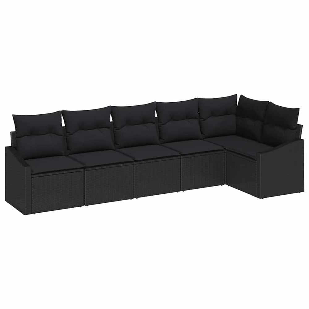6-piece Garden Dining Set with Cushions, Black Poly Rattan