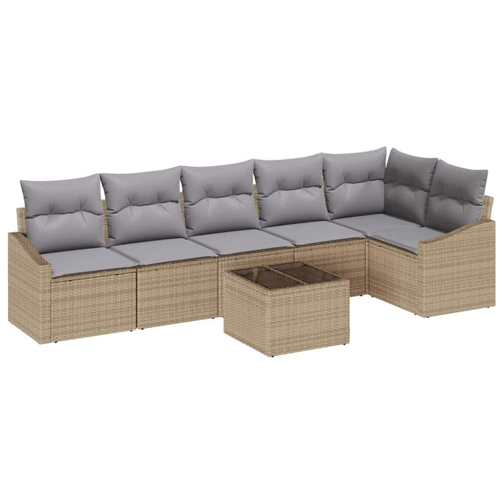 7-piece Garden Dining Set with Cushions Black Poly Rattan