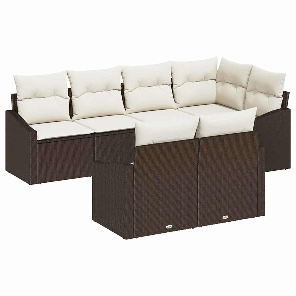 7-piece garden dining set with cushions brown poly rattan