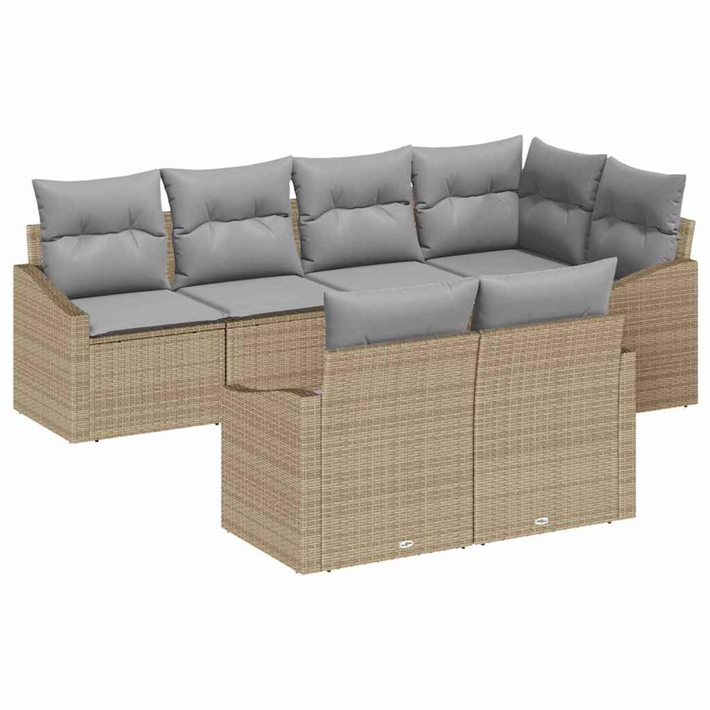7-piece garden dining set with cushions light grey poly rattan