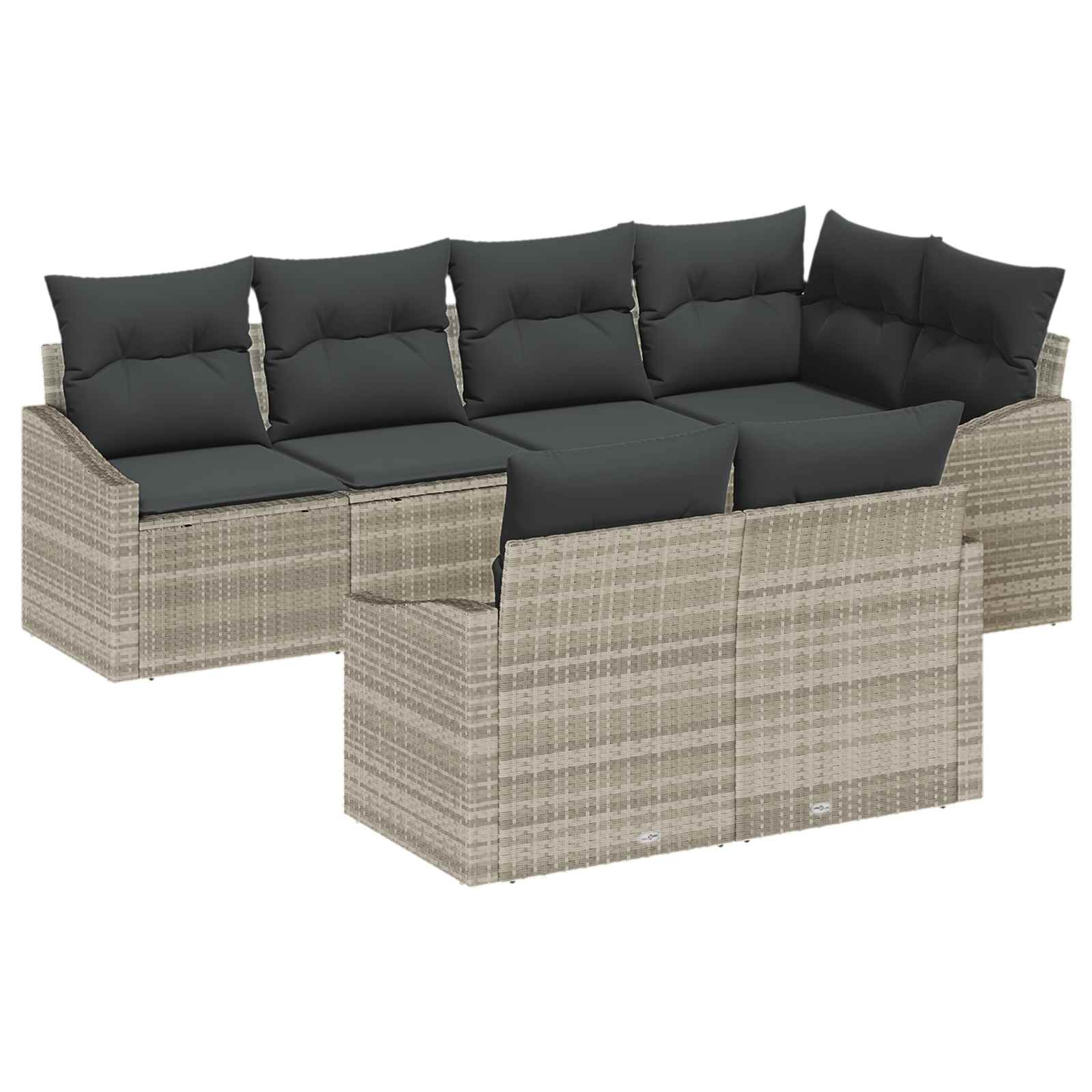 7-piece garden dining set with cushions, light grey poly rattan