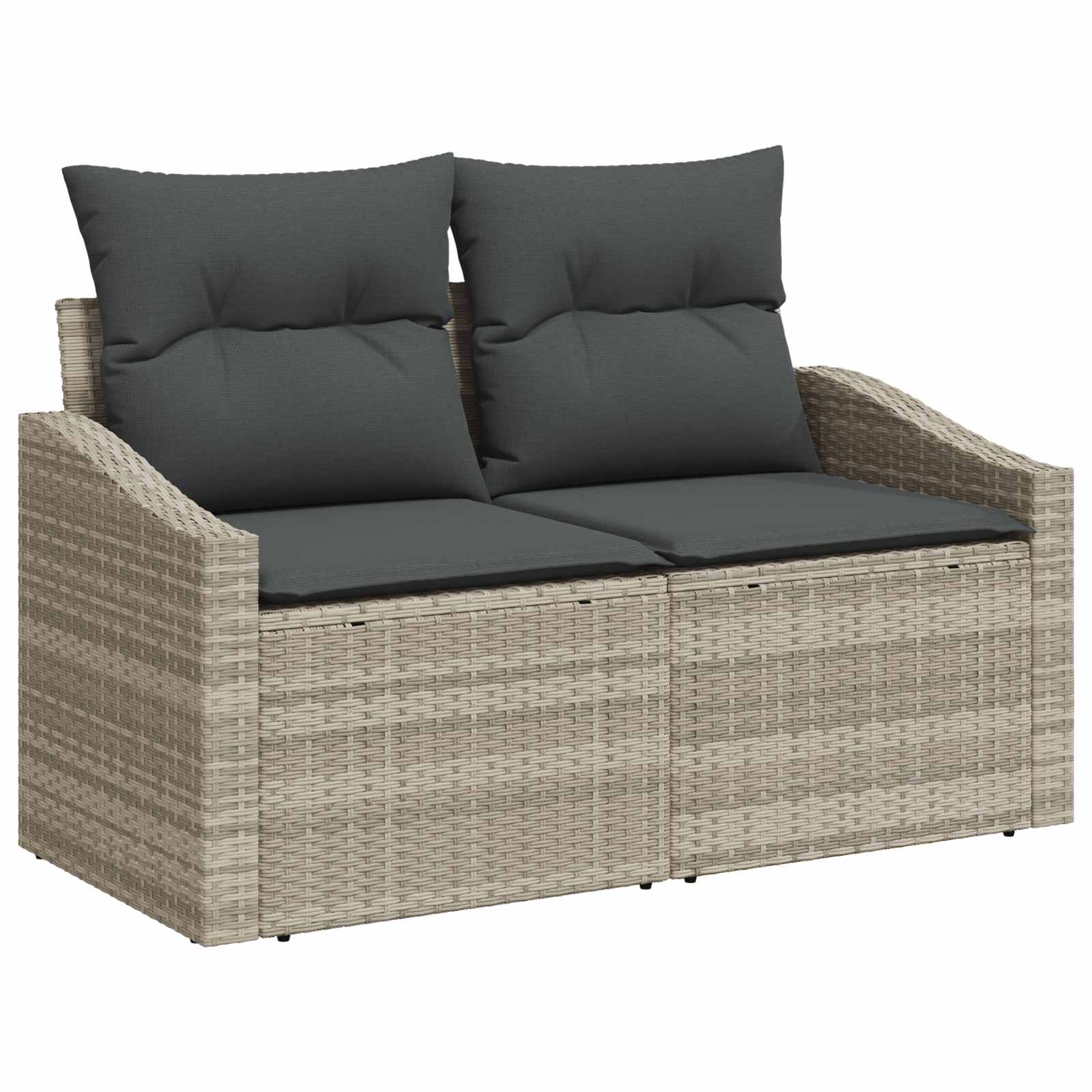 7-piece garden dining set with cushions, light grey poly rattan