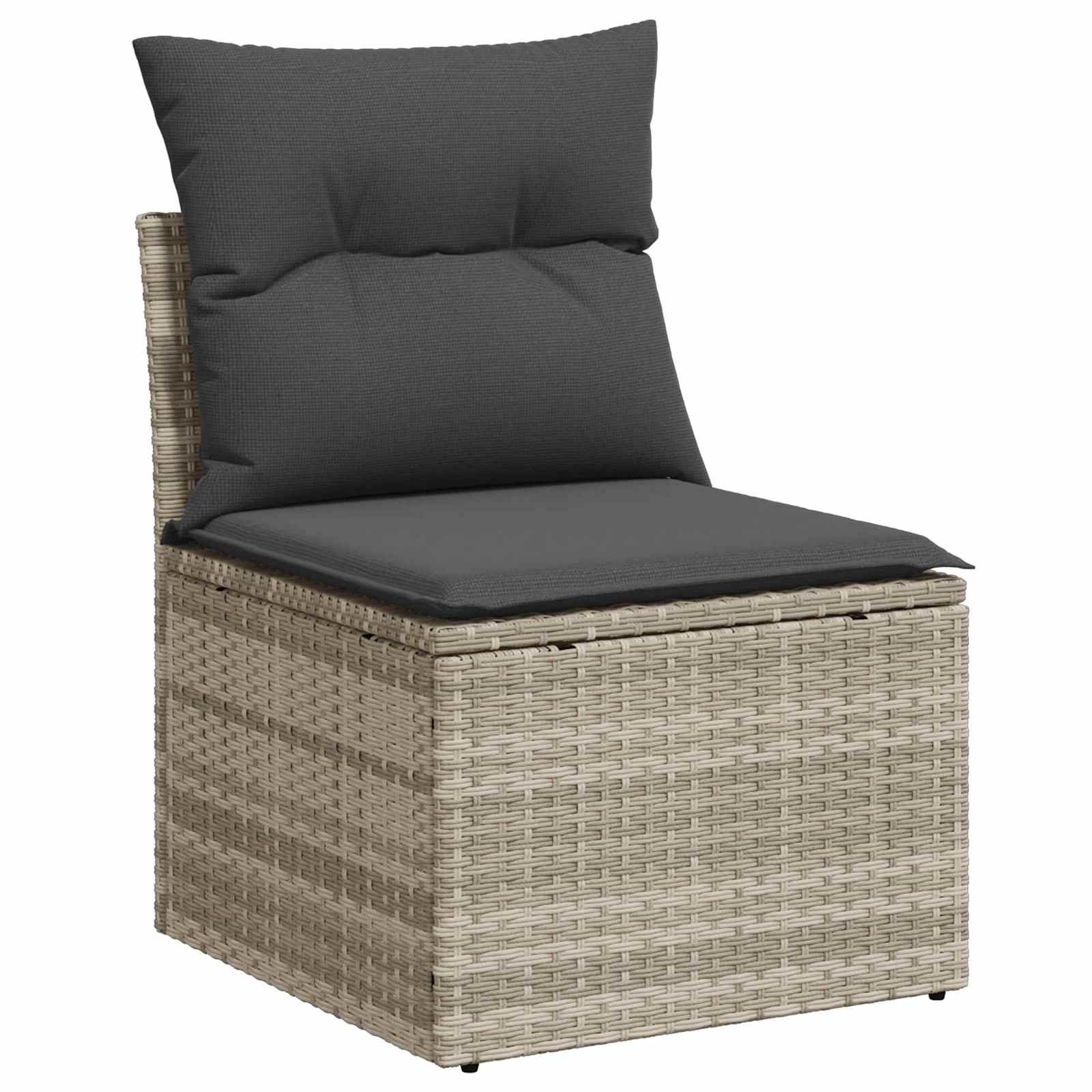 7-piece garden dining set with cushions, light grey poly rattan