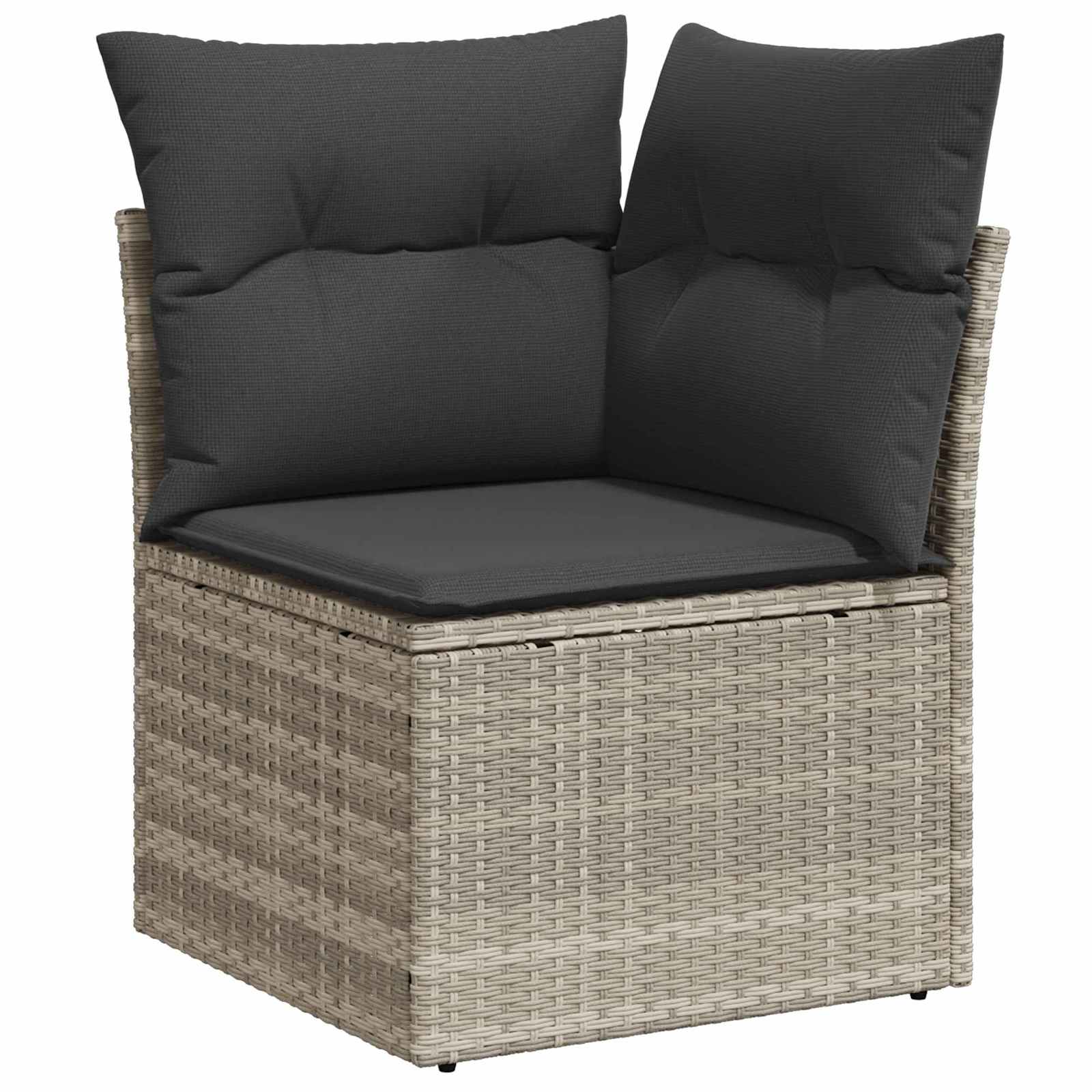7-piece garden dining set with cushions, light grey poly rattan