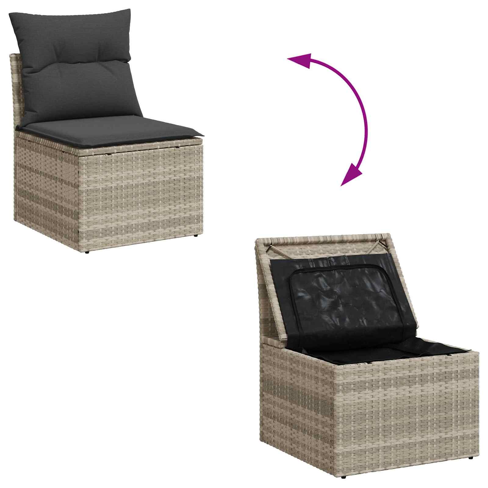 7-piece garden dining set with cushions, light grey poly rattan
