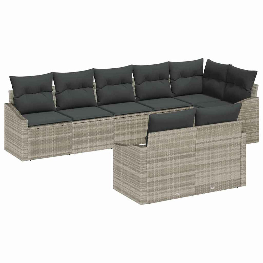 8-piece Garden Dining Set with Cushions, Light Grey, Poly Rattan