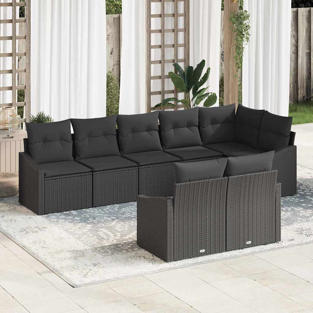 Garden Sofa Set with Cushions 8 pcs Black Poly Rattan