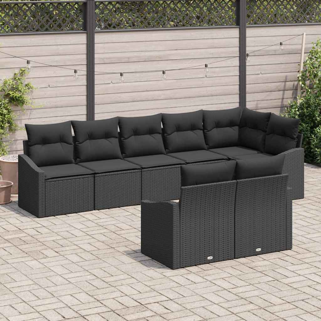 Garden Sofa Set with Cushions 8 pcs Black Poly Rattan
