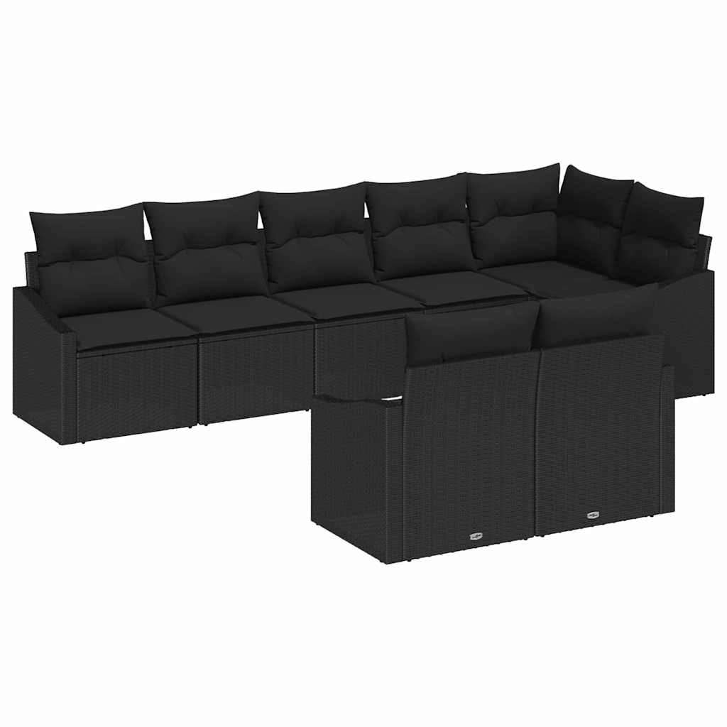 Garden Sofa Set with Cushions 8 pcs Black Poly Rattan