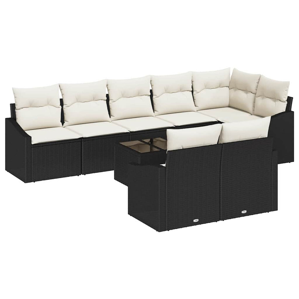 8-piece garden dining set with cushions, brown poly rattan